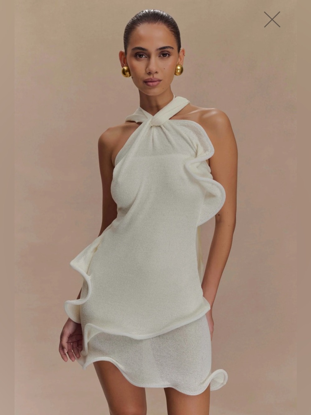 Meshki Ivory One-Shoulder Ruffle Mini Dress